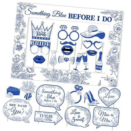 Wellsay Something Blue Before Do Props with Frame, 24pcs Something Blue Before Do Bridal Shower Decorations, Bridal Shower Decorations, Bachelorette