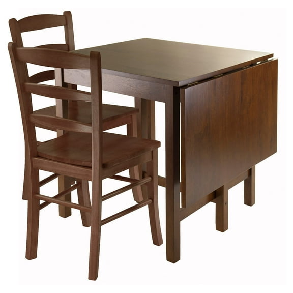 Winsome Wood Lynden 3-Pc Dining Set, Drop Leaf Table & 2 Ladder Back Chairs, Walnut Finish