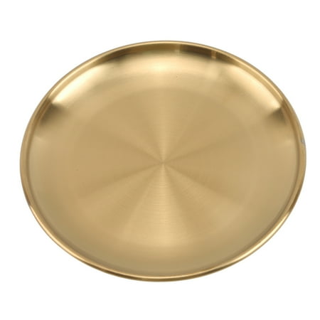 

Golden Stainless Steel Storage Tray Luxurious Brass Gold Round Plate Fruit Cake Steak Snack Kitchen Metal Storage tableware Dish (gold 14cm)