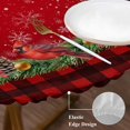 thumbnail image 3 of Red Plaid Christmas Round Tablecloth, Fitted Table Cover with Elastic for 36"-44" Round Tables, Xmas Snowflake Poinsettia Botanical Table Cloth Outdoor Indoor Dinning Party Waterproof Tablecloths, 3 of 7