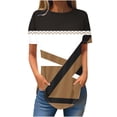 thumbnail image 2 of Blouses pour Femmes, T-Shirt à Col Rond Imprimé Patchwork Mode pour Femmes, Manches Courtes Amples, 2 of 3