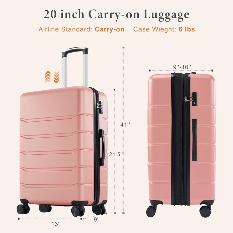 Sybels 24 Inch Carry On Luggage, Hard Shell Expandable Suitcase with TSA Lock and Double Spinner Wheels, Pink