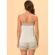 thumbnail image 4 of Lencería sexy de satén para mujer, con ribete de encaje, camisetas, pantalones cortos, pijamas, conjuntos Gris S, 4 of 5
