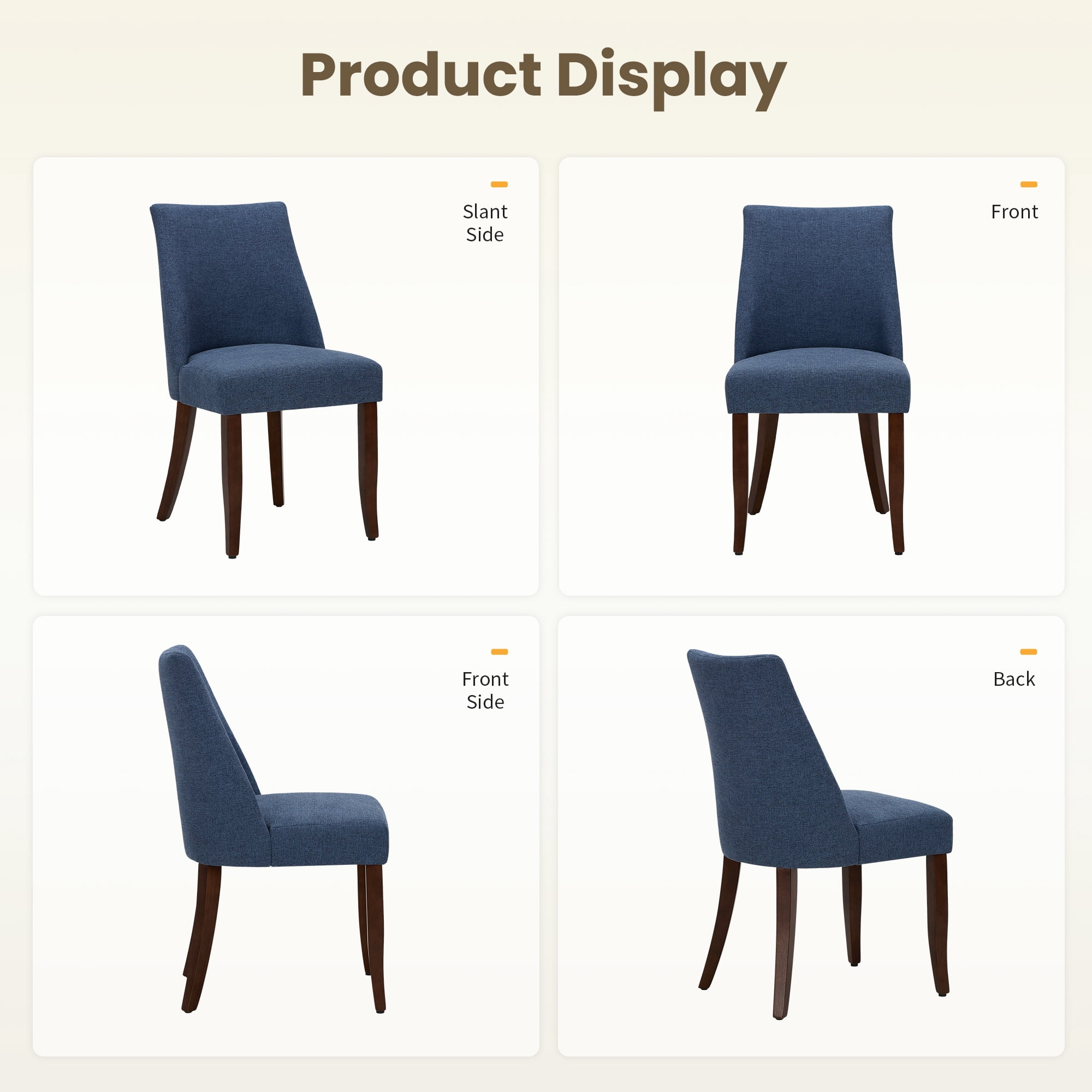 EOP Upholstered Dining Chairs Set of 2, Mid Century Modern Fabric Side Chairs with Solid Wood Legs, Comfortable Kitchen & Dining Room Chairs for Home, Restaurant Use, Blue