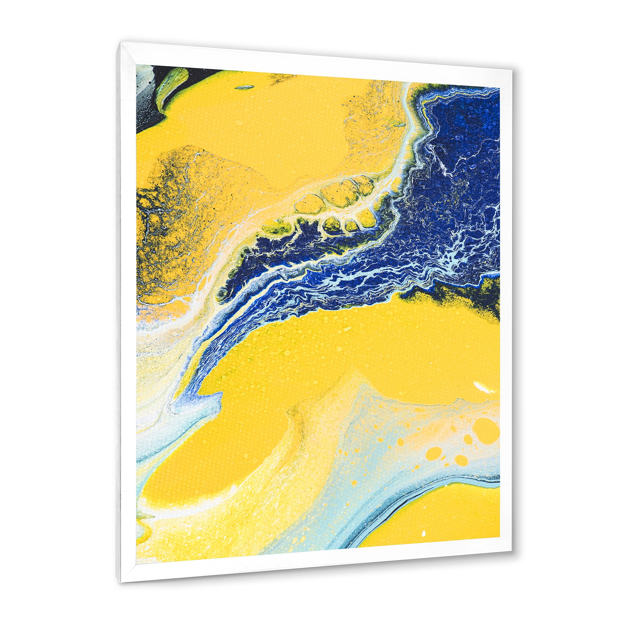 Designart 'Abstract Composition In Blue and Yellow VII' Modern Framed Art Print