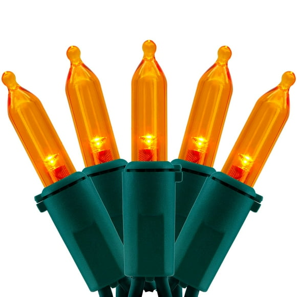 YULETIME 200 Count Orange LED Christmas Lights, 66 Feet Green Wire UL Certified Commercial Grade Holiday String Light Set (Orange)