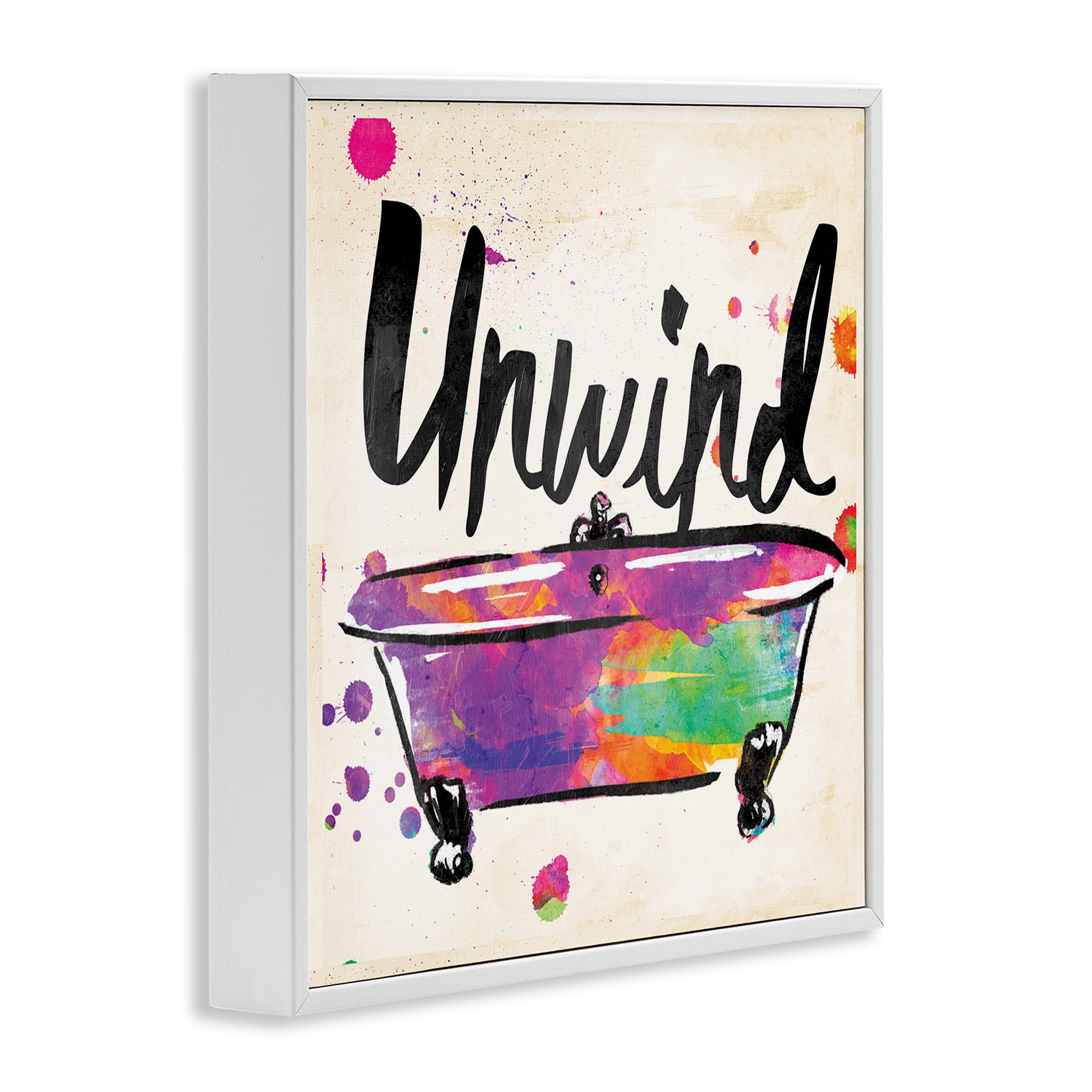 Stupell Industries Unwind Rainbow Colors Icon Bath Typography Painting White Framed Art Print Wall Art, 24 x 24