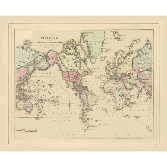 Historic Map - Mercator Projection American Continent - 28.26 x 23 - Vintage Wall Art