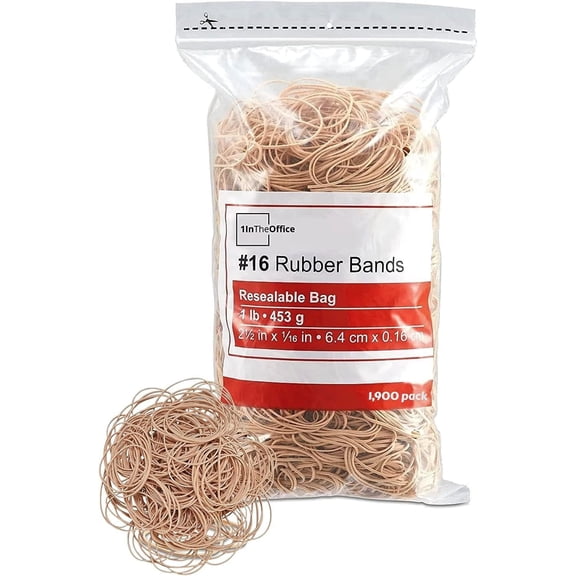 1InTheOffice Rubber Bands #16, Size16 Rubber Bands, Beige, 1 lb Box, (1,900/Pack)