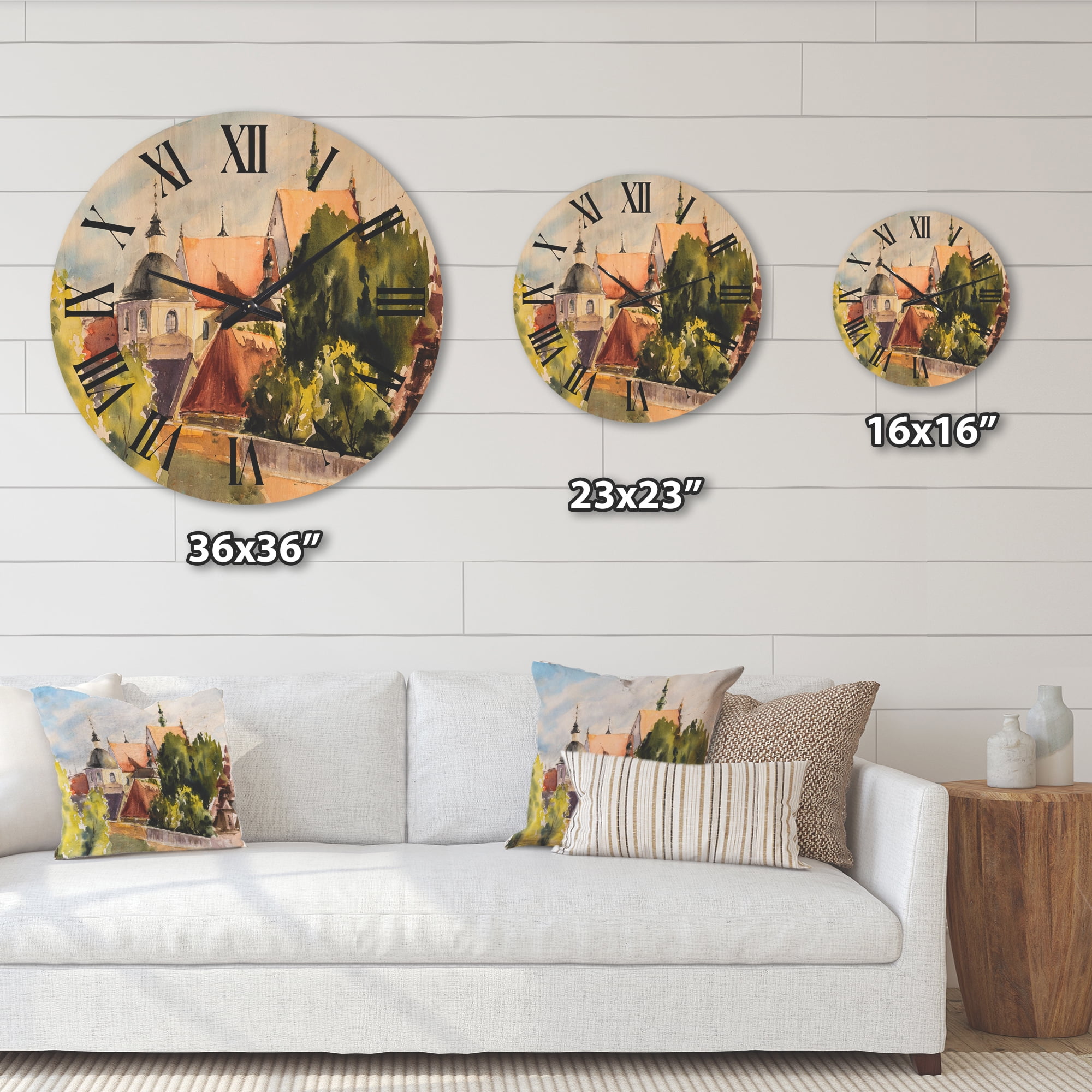 Designart 'View of Old Polish City Buildings In Nature' Traditional Wood Wall Clock