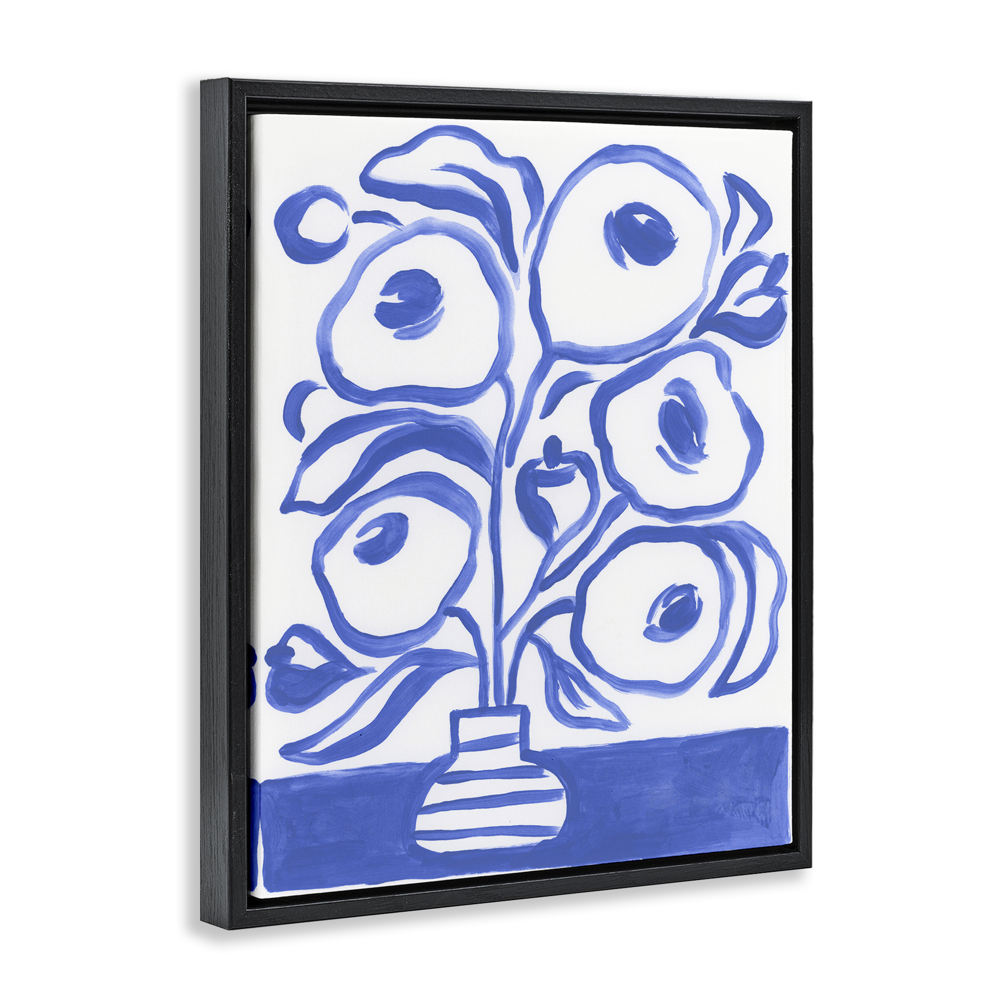 Stupell Industries Modern Blue Vase Botanical & Floral Painting Black Floater Framed Art Print Wall Art, 25 x 31