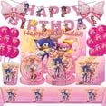 thumbnail image 2 of Vajilla de papel de Sonic the Hedgehog, regalos para niños, temática rosa, bandera de feliz cumpleaños de Sonic, decoración para fiesta, mantel, globos, kit, 2 of 5