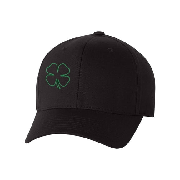 St Patrick's Day Fitted Hat, Four Leaf Clover Flex Fit Baseball Hat - Outline