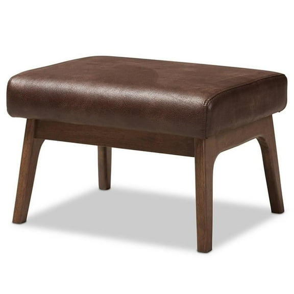Bowery Hill Faux Leather Ottoman in Brown and Walnut Brown