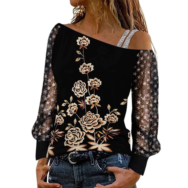 Mujeres moda manga larga camisas casuales fuera del hombro pulóver blusas Pompotops FGAJ20372
