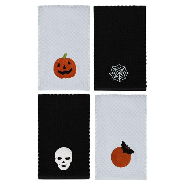 Toallas de cocina COTTON CRAFT Halloween, paquete de 4 unidades, 100% algodón