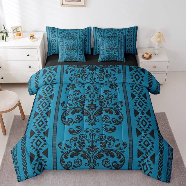 Erosebridal Aztec Damask Bedding Sets Full Size, Retro Floral Comforter Sets with Sheets, Bohomian Theme Decor, Reversible
