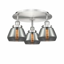 916-3C-SN-G173 Innovations Lighting Fulton - 3 Light Flush Mount In Art Deco Style-8 Inches Tall and 18.25 Inches Wide-Satin Nickel Finish-Light Smoke