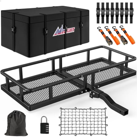 Nilight 60  x 24 x 7.87  Folding Hitch Cargo Carrier Fits 2-inch Hitch Receiver 500 Lbs Capacity Soft Waterproof Cargo Bag Cargo Net Ratchet Straps for SUV Pickup RV‘s Vans Cars