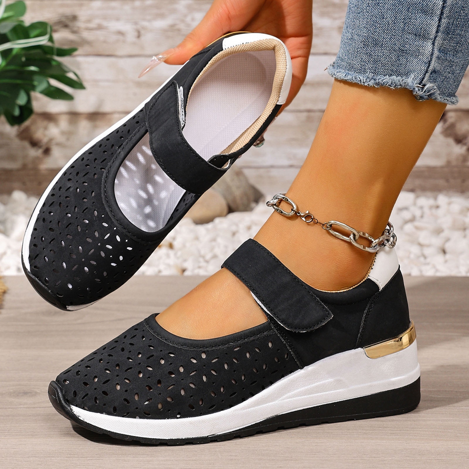 Sandales Confort Talon Compensé Sandales Orthopédiques Femme à Talon Compensé - Bout Ouvert - Broderie Tendance - Confort Optimal Sandales été Brodées