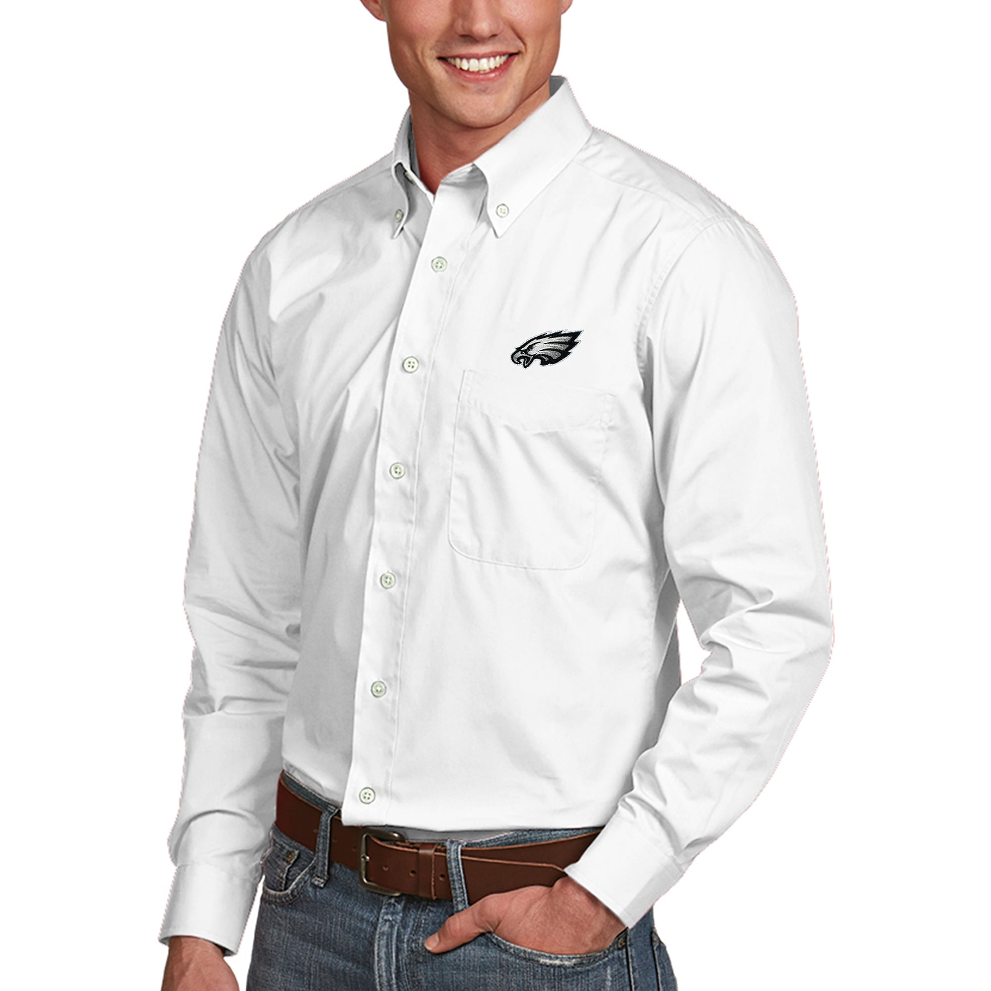 Philadelphia Eagles Antigua Dynasty Woven Button Down Shirt White Walmart Com Walmart Com