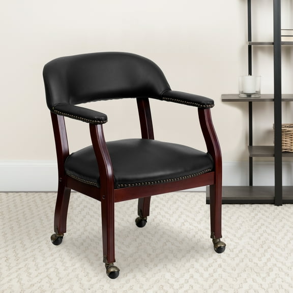 Emma Oliver Black Vinyl Luxurious Conference Chair with Casters
