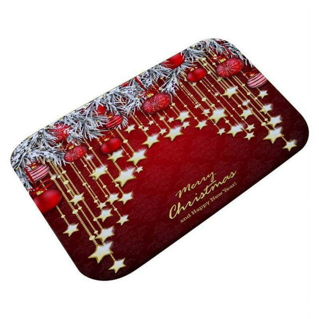 Christmas Rugs Flannel Fabric Non Slip Rubber Backing Absorbent Bath Rug Home Kitchen Floor Mat
