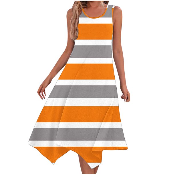 Ladies Summer Tops Impreso sin Mangas Cuello Redondo Vestido Casual para el Uso Diario Y Casual