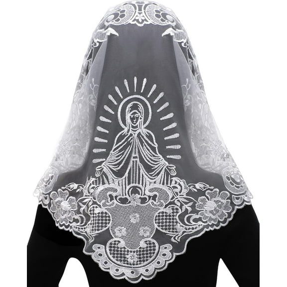 Catholic Lace Mantilla Veil - Marian Apparitions Embroidery Spanish Church Mass Scarf Chapel Prayer Christian Veil