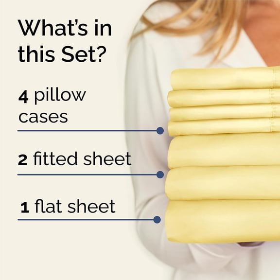 Split King 7 Piece Sheet Set - Comfy Breathable & Cooling - Ultra-Soft Hotel Luxury Bedding Set w/ 8-16 Inch Deep Pockets - 1 Flat & 2 Fitted Sheet & 4 Pillowcases - Wrinkle Free & Easy Care - Yellow
