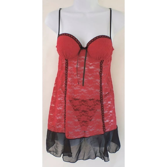 Linea Donatella Red 2-Piece Stretch Molded Cup Babydoll Chemise Women's Small
