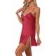 thumbnail image 4 of Noche de seda sexy para mujeres, vestido de tirantes de encaje, ropa de dormir sin mangas, lencería chemise, color rojo, 4 of 6
