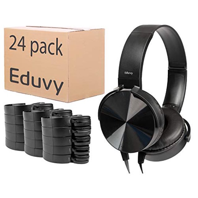 Auriculares a granel para aula, paquete de 24 auriculares escolares duraderos con cable para estudiantes. Los maestros deben tener suministros desde la primaria hasta la universidad (negro)