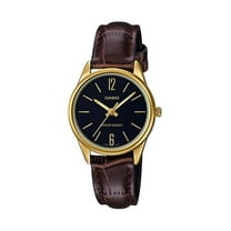 Casio Women’s Black Dial Gold-Tone Case Brown Leather Strap Watch -