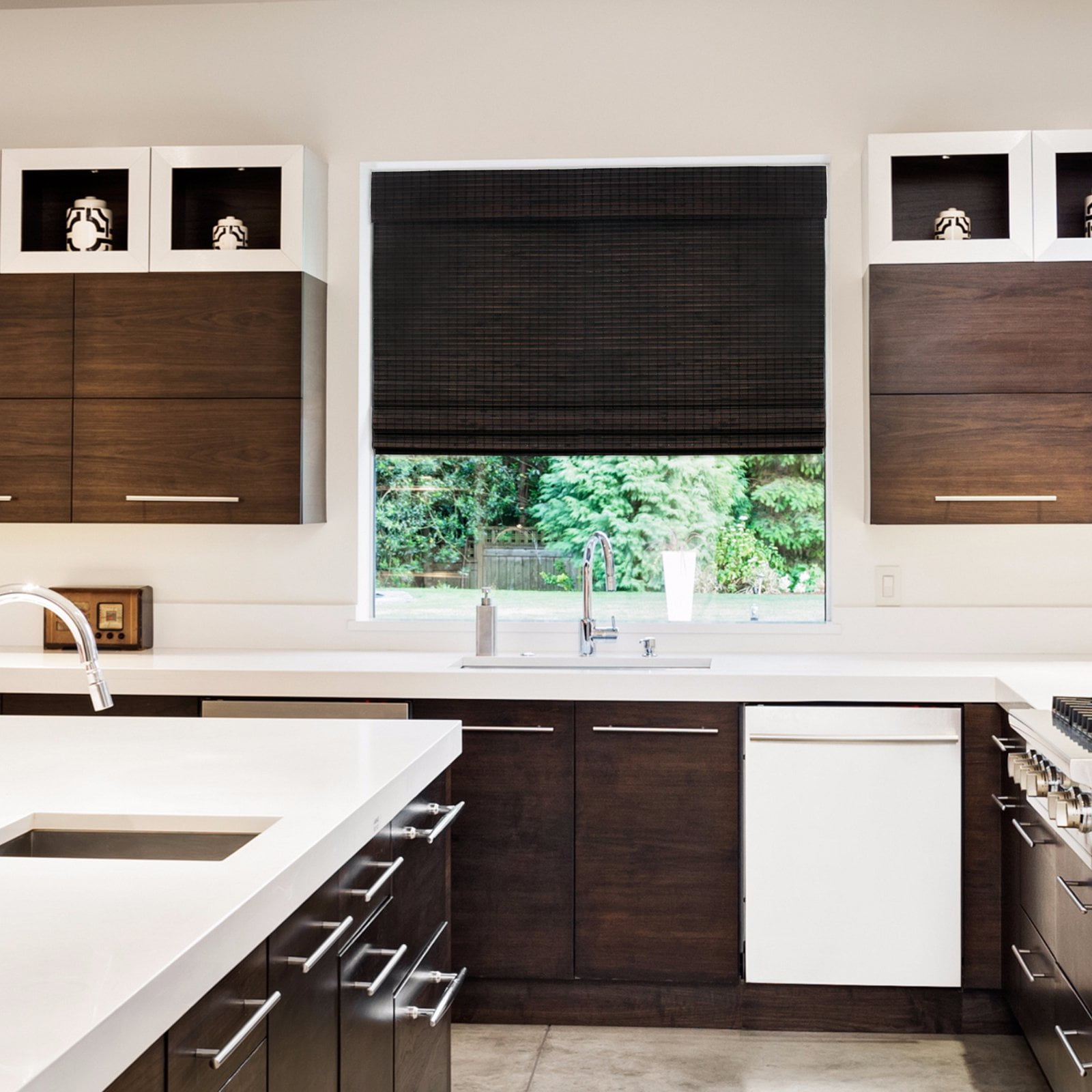 Radiance Cordless Bamboo Roman Shades, Flatweave Cordless Blinds, Espresso, 29" W x 64" L