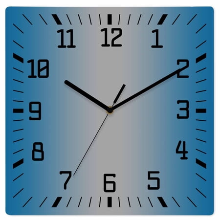Blue Grey Ombre Wooden Wall Clock Silent Non Ticking, Gradient Contemporary Abstract Art Square Wall Clocks Battery Operated, Decor Clock for Home Office, Living Room, Kitchen, 12 Inch