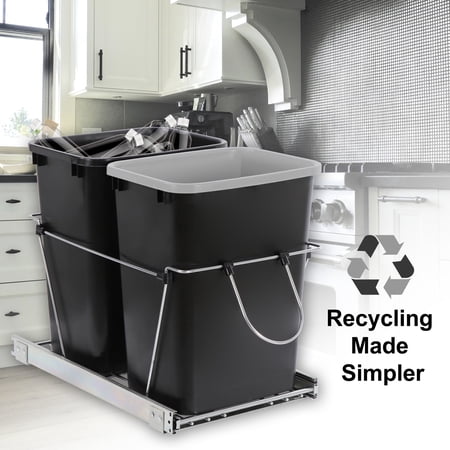 HomGarden Dual 35Qt Pullout Trash Garbage Can, 8.7Gal Capacity Under Kitchen Cabinet