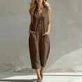 thumbnail image 2 of TEAJOPSUU Jumpsuits for Women Cotton Blend Sleeveless Wide Leg Jumpsuit Button Down Baggy Capri One Piece Jumpsuit Loose Fit Overalls with Pockets Coffee, 2 of 6