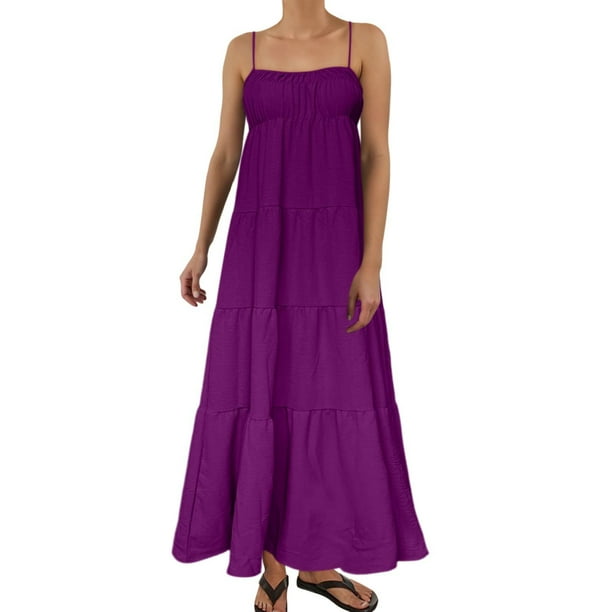 Vestido largo sin mangas de verano con tirantes finos y ribetes en contraste para mujer