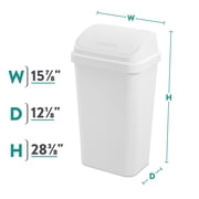 Sterilite Kitchen Trash Can, 13 Gallon Plastic Garbage Bin with Swing Top Lid, White