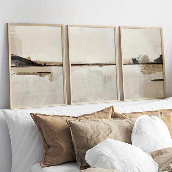 3pcs Modern Neutral Abstract Gallery Wall Art, Unframed Nordic Prints, Minimalist Wall Painting, Scandinavian Art Posters, Winter Wall Decor, Canvas Artwork for Living Room, Bedroom, Kitchen, Home O