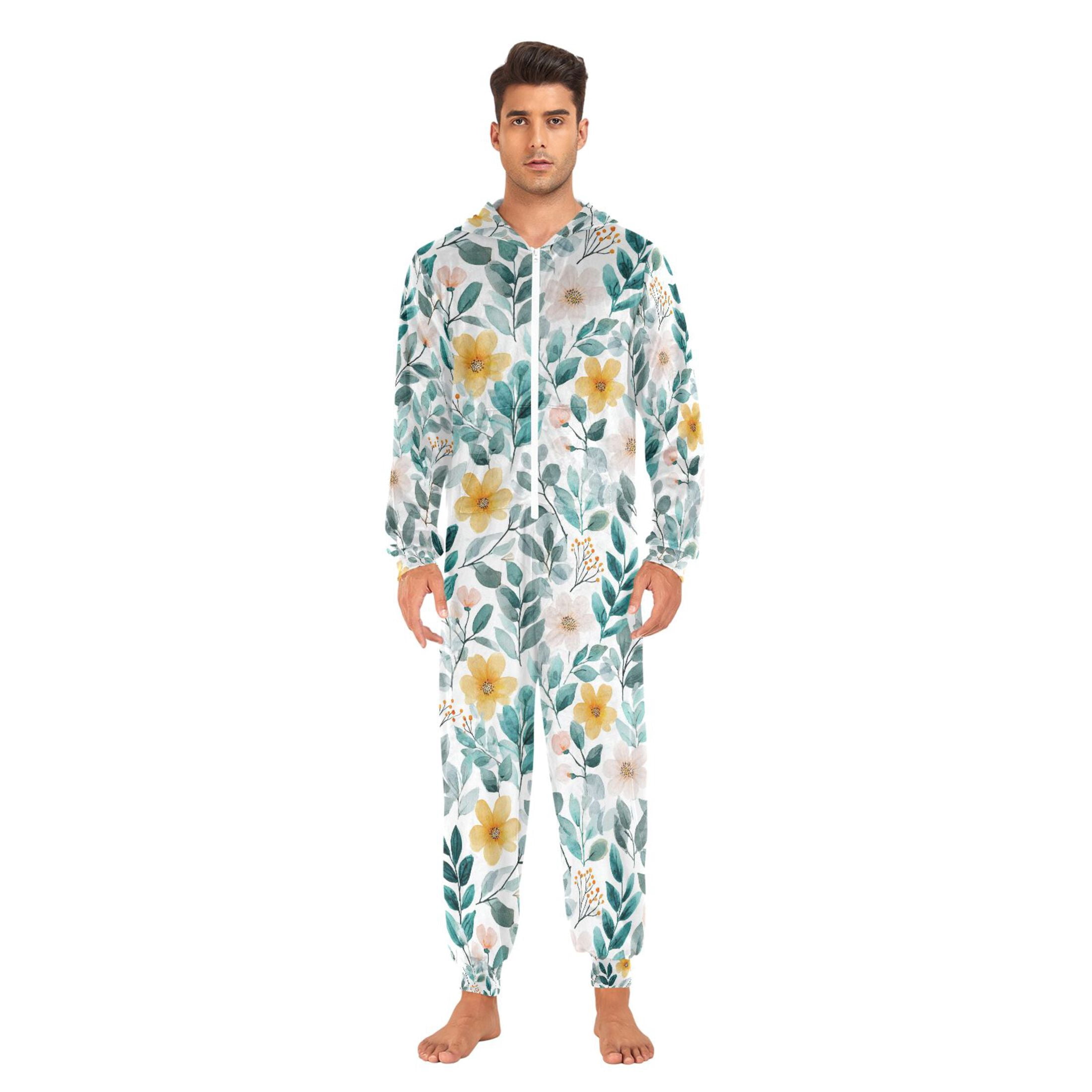Adult Christmas Onesie Flowers and Plants Adult Zipper One-Piece Pajamas Unisex Pajamas with Pockets