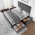 thumbnail image 2 of Eastvita Dark Grey Full Size Upholstered Bed Frame with 4 Drawers/Adjustable Headboard/Linen Button Tufted/Platform/No Box Spring, 2 of 7