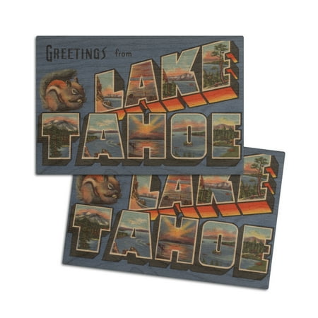 

Lake Tahoe California Large Letter Scenes (4x6 Birch Wood Postcards 2-Pack Stationary Rustic Home Wall Decor)