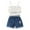 White, variant on Hiijoy Toddler Girls Summer Outfits Ruffle Camisole Distressed Denim Shorts Set, Sizes 2-3T