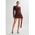 thumbnail image 4 of Women'S Backless Pleated Mini Dress Long Sleeve Knit Crochet Sexy- Party Sweater Dresses Reddish Brown S, 4 of 7