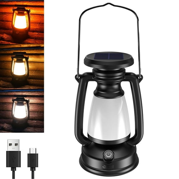 Solar Camping Lights, 4000mAh Classic Solar-Powered Rechargeable Camping Lantern, Brightness Adjustable