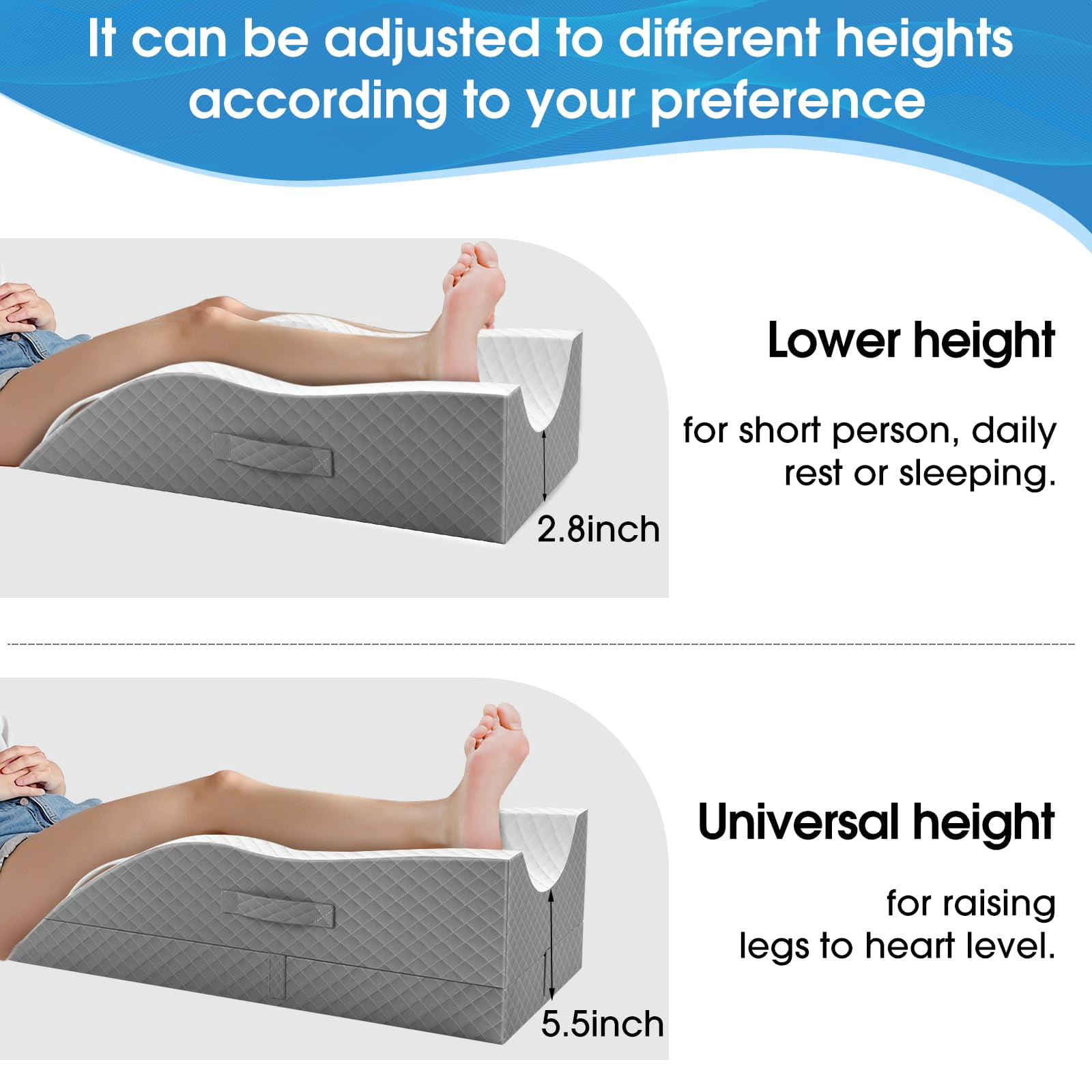 Elevation Pillows For Leg After  Memory Foam Adjustable Wedge Pillow Injury Or Rest Ankle Sleeping Grey