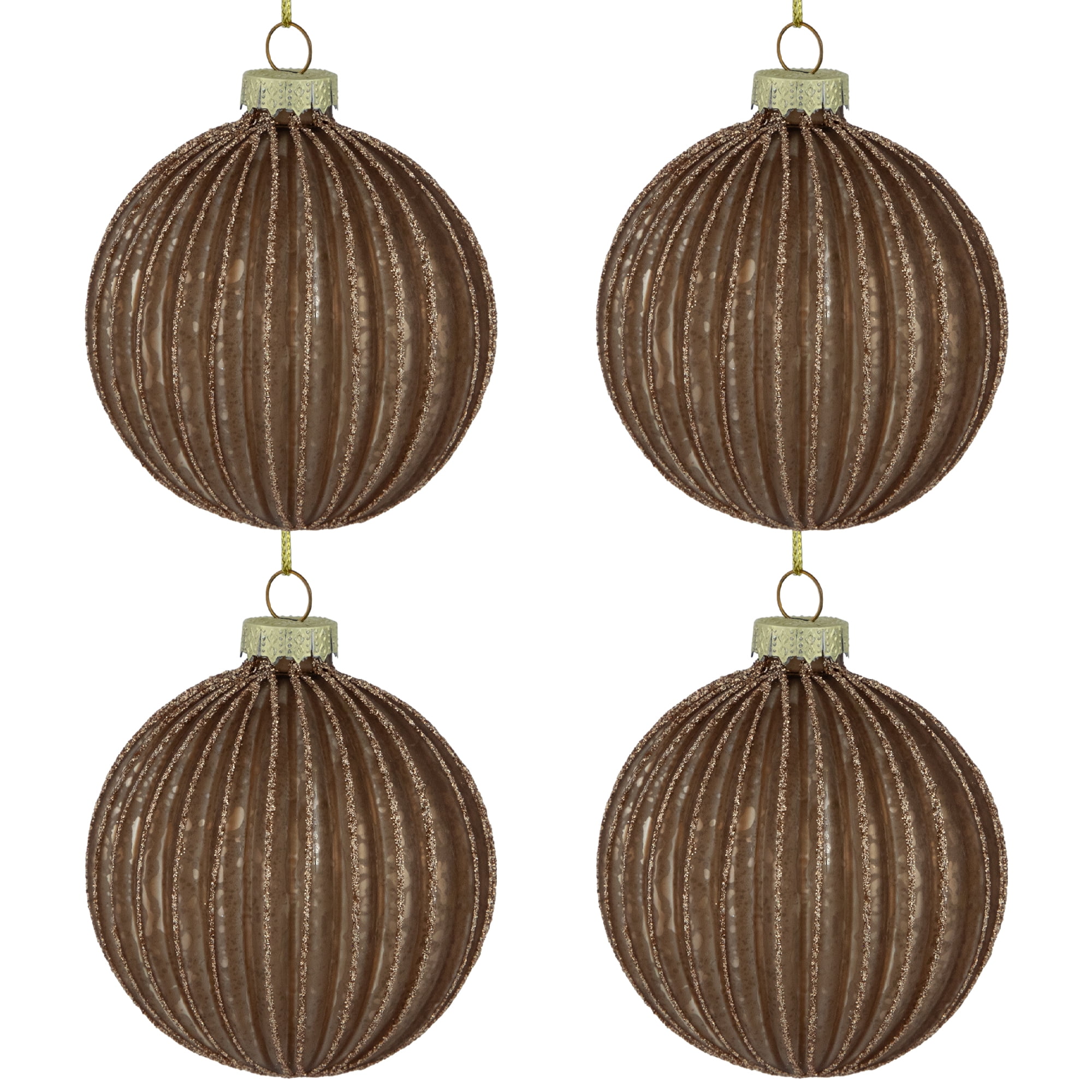 4ct Champagne and Chocolate Glittered Glass Ball Christmas Ornaments 3" (80mm)