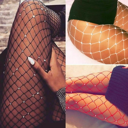Fish Net Legging Women's Ladys Sexy Big Fish Net Fashion Sexy Bling Crystal Rhinestone Fishnet Pantyhose Elastic Tights Black Red White ()